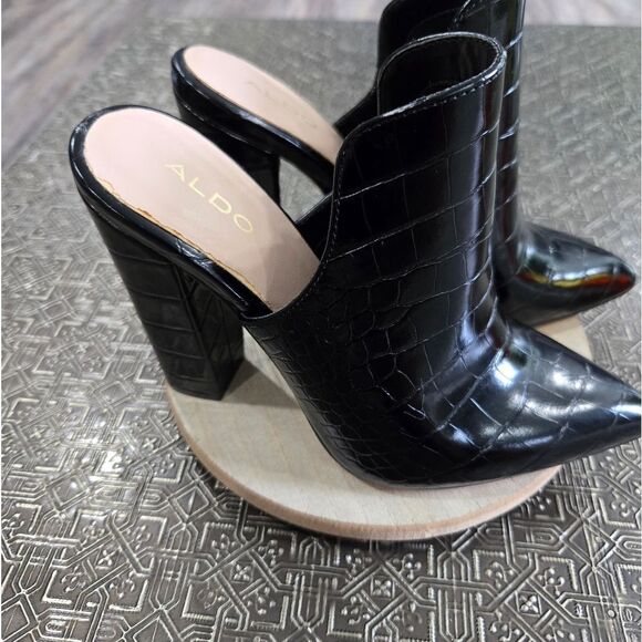 🐢 Aldo High Heel Mule- Block Heel-Croc embossed Size 6 - Picture 3 of 16